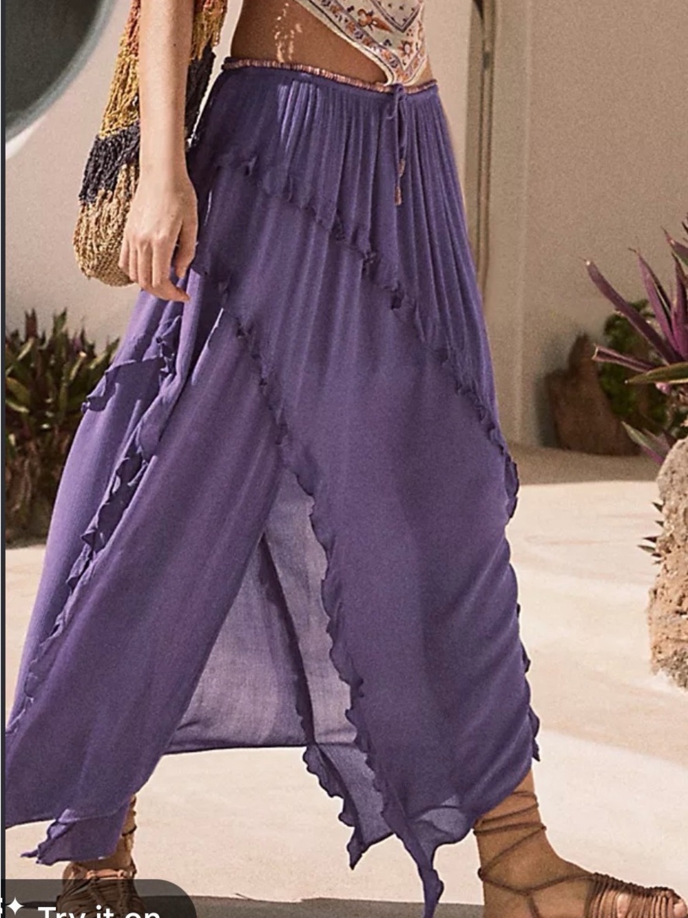 Free People Ambie Violet  Asymmetrical Ruffle Maxi Skirt NWT!💜